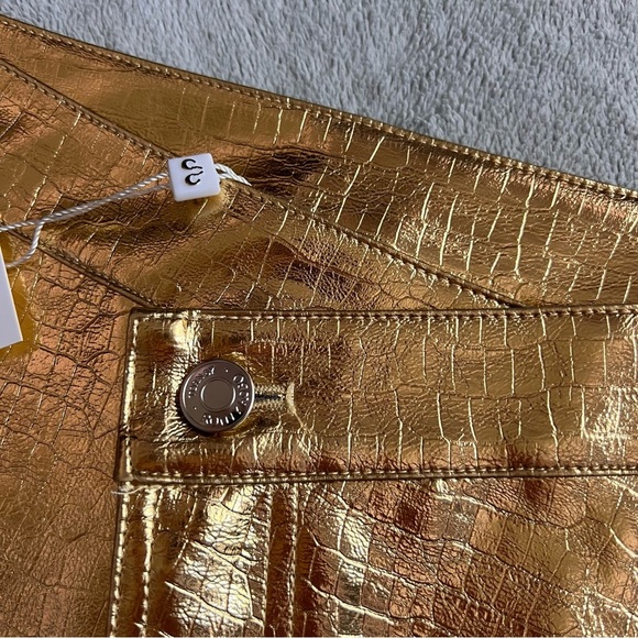 NWT Torn By Ronny Kobo Donnie Asymmetric Faux Leather Metallic Mini Skirt Gold - Picture 6 of 14